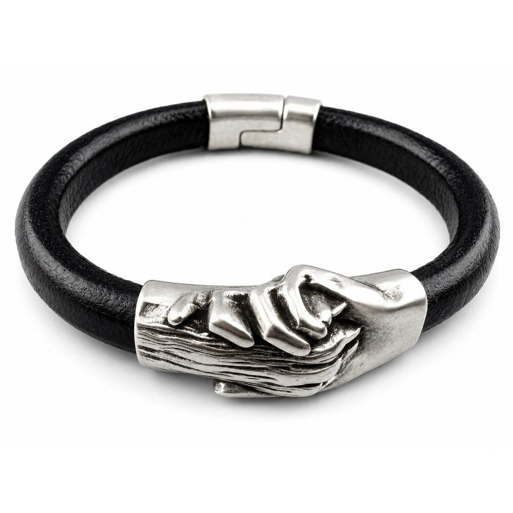 Hand And Paw Project Leather Bracelet Black Medium 7” Silver Plated Pewter
